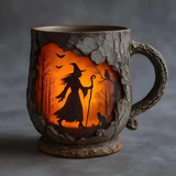 Zabavna ručno rađena 3D Halloween šolja — veštica i mačka