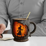 Zabavna ručno rađena 3D Halloween šolja — veštica i mačka